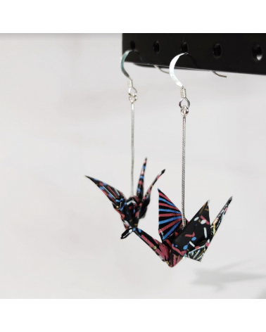 Black origami cranes Earrings. Silver.