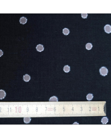 Japanese cotton-linen fabric with irregular polka dots over black background