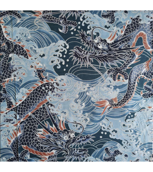Japanese dobby fabric 'XL Dragons' in blue.