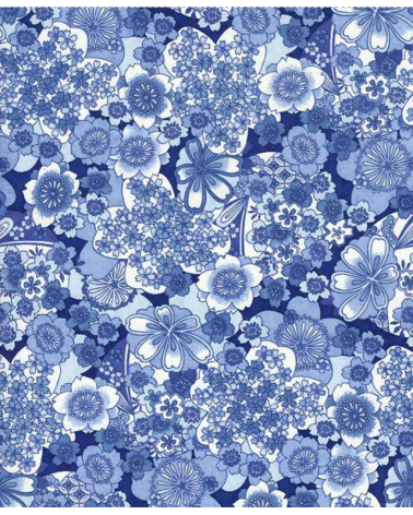 Papel Chiyogami flores en tonos azules.