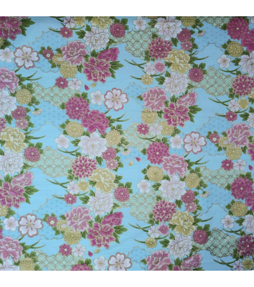 Japanese cotton satin slub fabric "Haru" (Spring) in light blue.