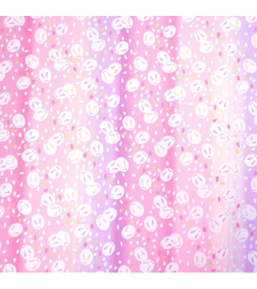 Papel japonés chiyogami tiernos conejitos sobre fondo en rosas 