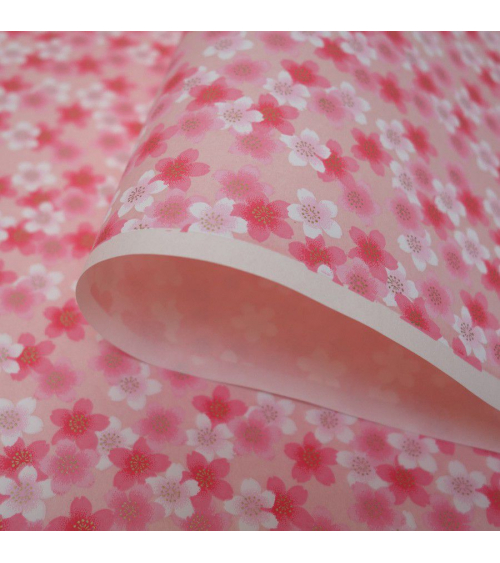 Papel japonés chiyogami sakuras en rosa sobre fondo rosa