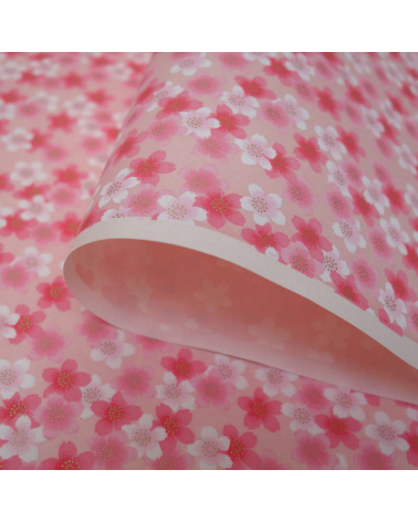 Papel japonés chiyogami sakuras en rosa sobre fondo rosa