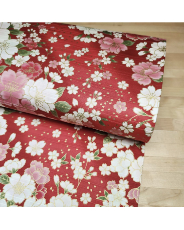 Japanese cotton satin slub fabric "Hanafubuki" in red.