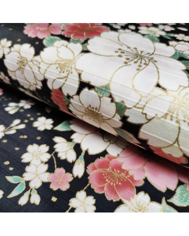 Japanese cotton satin slub fabric "Hanafubuki" in black.
