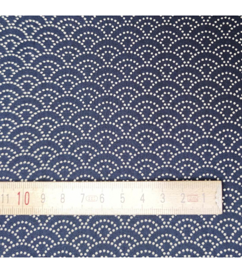 Japanese fabric 'Seigaiha' with beige dots over navy blue