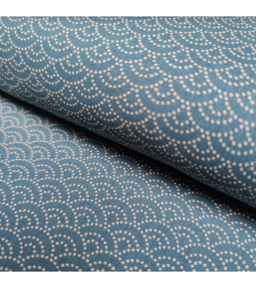 Japanese fabric 'Seigaiha' with beige dots over teal blue