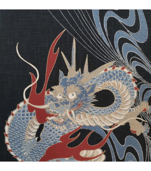 Mural panel "Dragon" (Ryu) 110X50cm in rustic indigo blue.