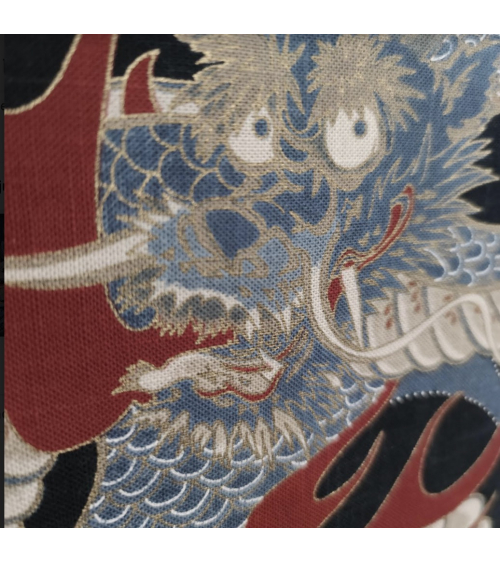 Mural panel "Dragon" (Ryu) 110X50cm in rustic indigo blue.