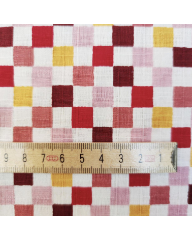 Tela japonesa en dobby de algodón "Ichimatsu" (Damero) en colores cálidos.