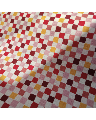 Japanese cotton dobby fabric "Ichimatsu" in warm colours.