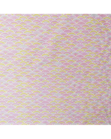 Japanese cotton dobby fabric "Seigaiha" in pink and yellow.