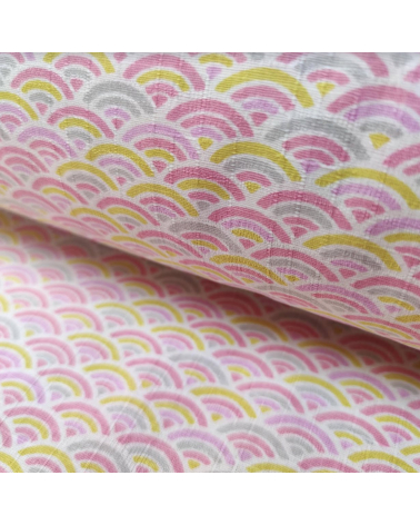 Japanese cotton dobby fabric "Seigaiha" in pink and yellow.