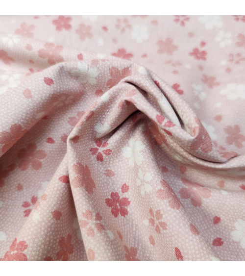 Tela japonesa de algodón 100%. Sakuras sobre Samekomon (piel de tiburón) en rosa.