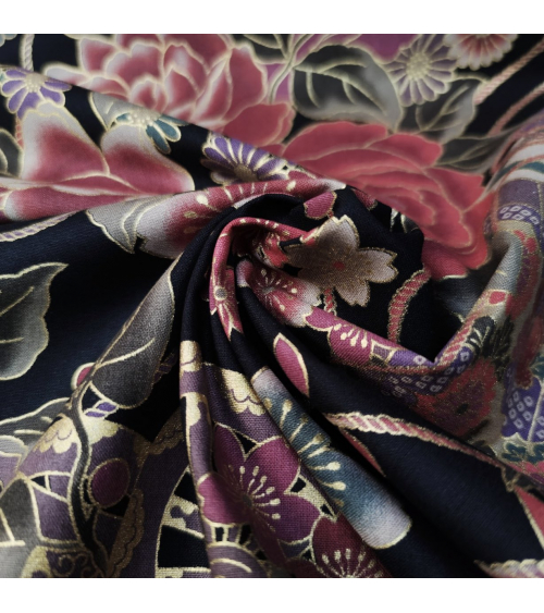Japanese cotton fabric. Roses over black.