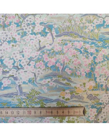 Chiyogami paper 'Spring landscape' in blue
