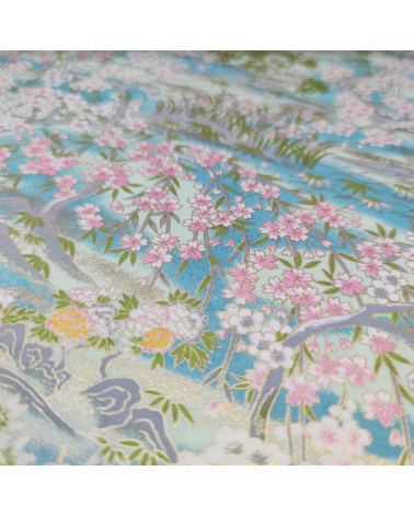 Papel Chiyogami Paisaje de Primavera en azules