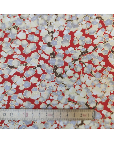 Chiyogami paper with grey and ivory ume on red