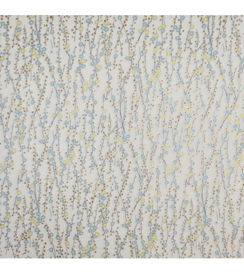 Chiyogami paper of yellow and mint flowers over vanilla yellow