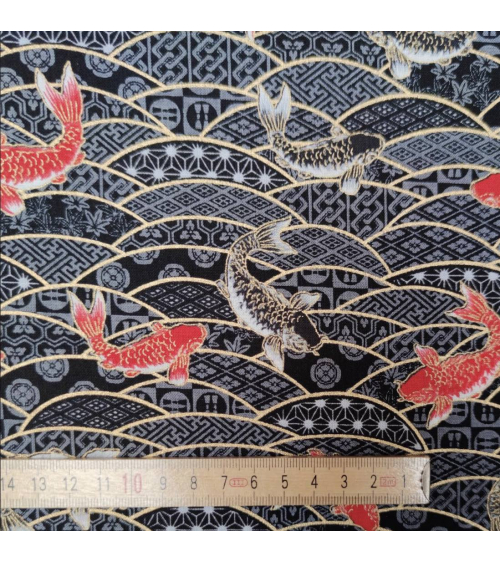 Japanese fabric 'Koifish and seigaiha' in black.