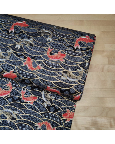 Japanese fabric 'Koifish and seigaiha' in black.
