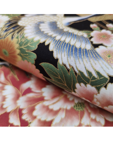 Japanese fabric Tsuru to Hana with black background.
