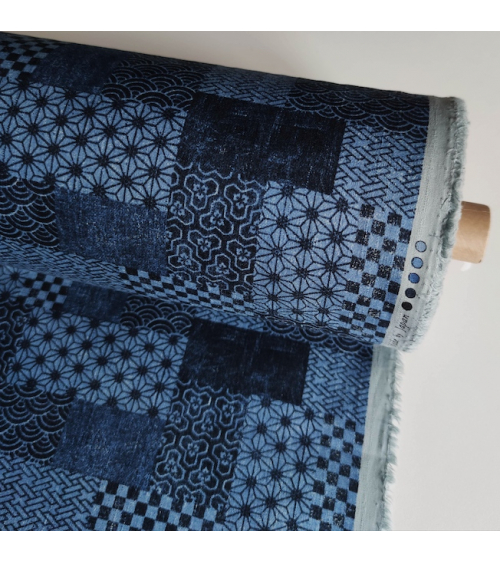 Japanese dobby fabric 'wagara patchwork denim'.