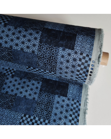 Japanese dobby fabric 'wagara patchwork denim'.