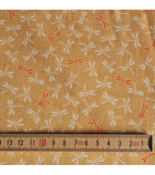 Tela japonesa de algodón "Tonbo" (libélula) en amarillo mostaza