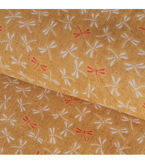 Tela japonesa de algodón "Tonbo" (libélula) en amarillo mostaza
