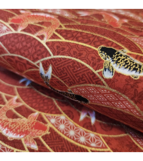 Japanese fabric 'Koifish and seigaiha' in red.