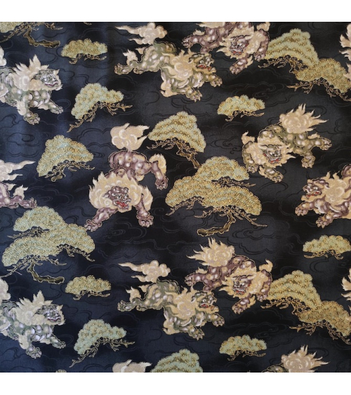 Japanese cotton fabric 'Sishi to matsu' in black.