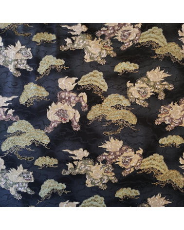 Japanese cotton fabric 'Sishi to matsu' in black.