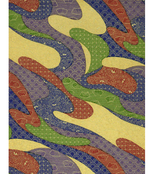 Papel Chiyogami motivos tradicionales sobre fondo azul.