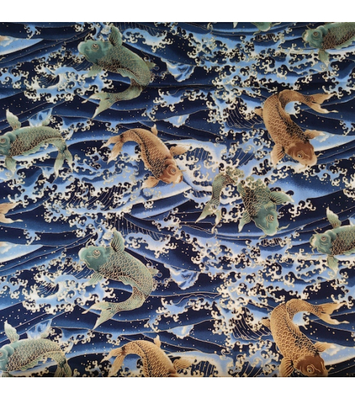 Japanese fabric 'Koi to nami' in blue.