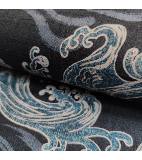 Tela de dobby japonés "nami" (olas) en azules.