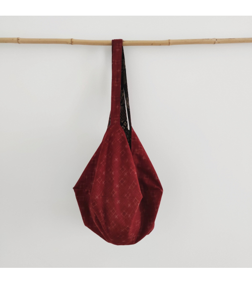 Reversible bag 'Mottainai Rustic Boro' black and cherry red.