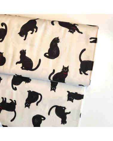 Japanese Fabric 'Cats' over natural white background.