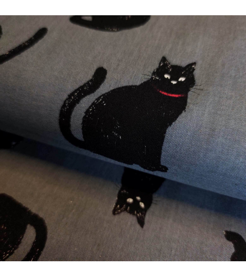 Japanese Fabric 'Cats' over dark grey background.