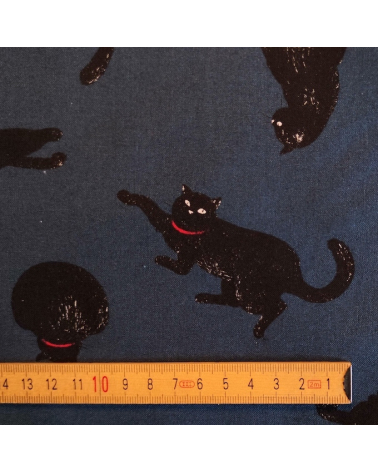 Tela japonesa "Gatos" en azul plomo.