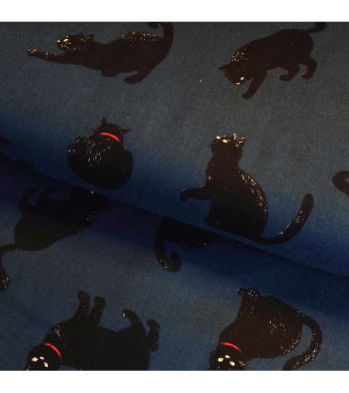 Japanese Fabric 'Cats' over lead blue background.