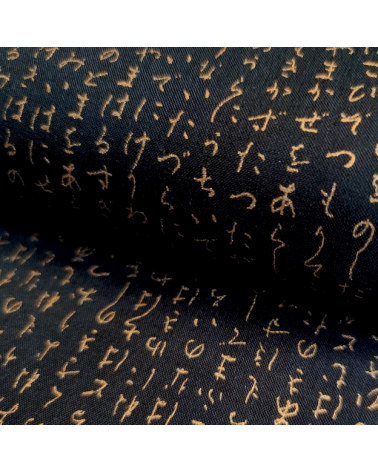 Japanese fabric. Hiragana in gold over black.