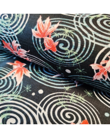 Japanese dobby fabric 'Kingyo' (goldfish) in dark green.