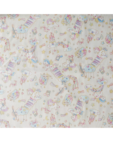 Japanese Oxford fabric "Whimsical unicorns" in vanilla.