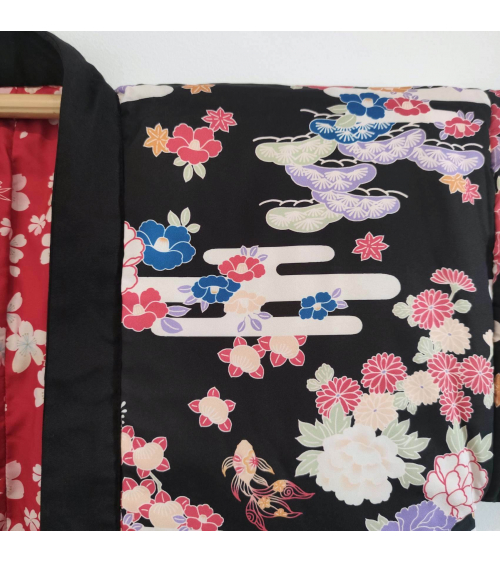 Hanten (abrigo-kimono) reversible en rojo y negro
