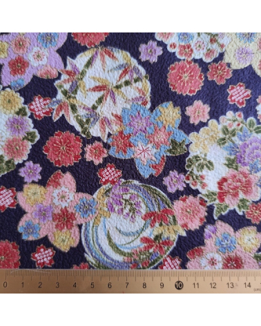 Japanese fabric 'Hanamaru' in violet in cotton chirimen.