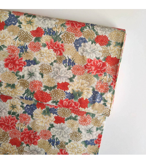 Japanese fabric. Flowers with ivory background