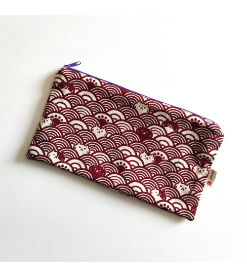 Purse 'Cats and waves' in burgundy + 'Igeta' in cherry red