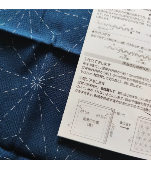 Hana Fukin "Asanoha". Preprinted cloth with instructions for Sashiko.